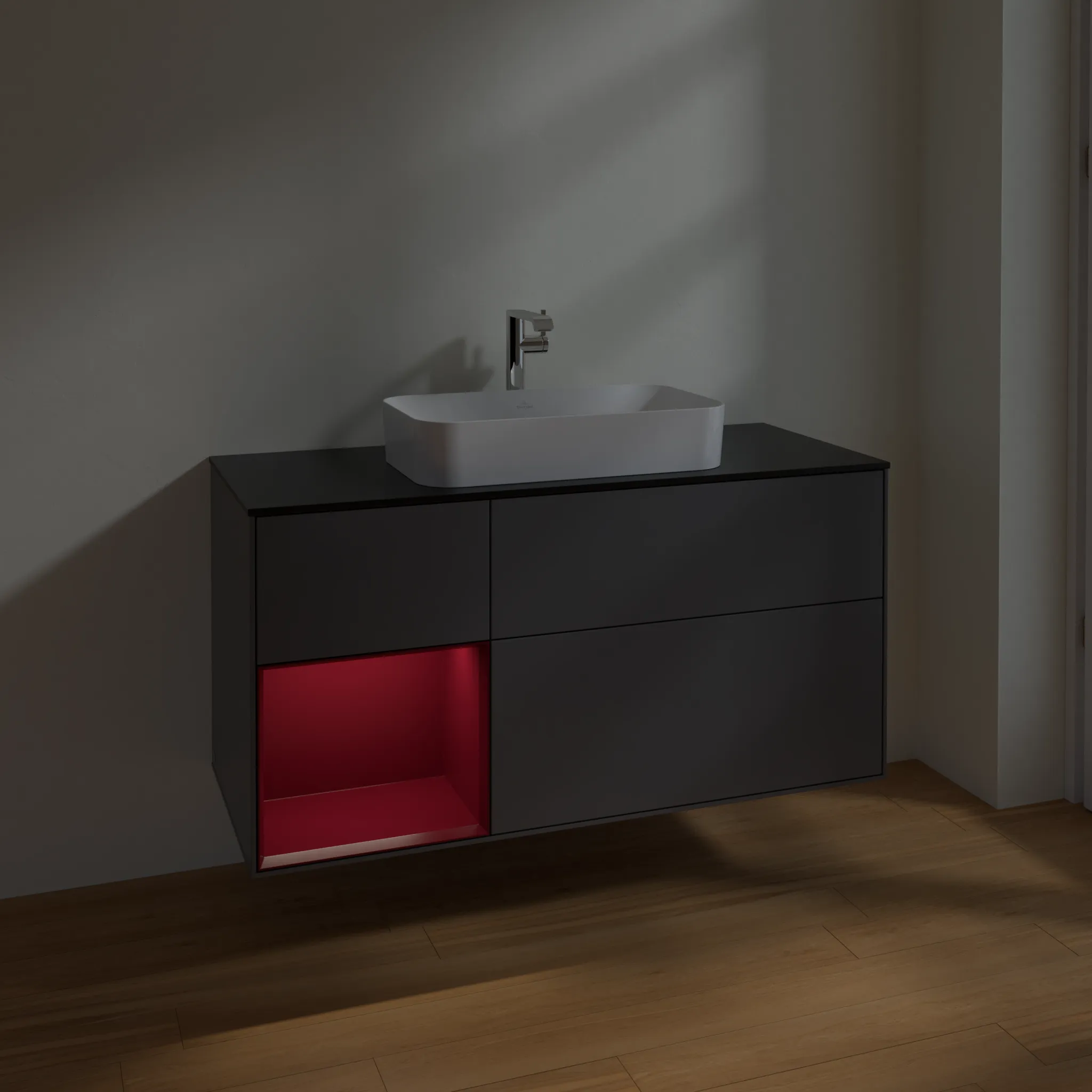 Villeroy & Boch Waschtischunterschrank „Finion“ für Schrankwaschtisch 1200 × 603 × 501 mm Anthracite Matt Lacquer, mit Hahnlochbohrung, für Becken mittig
