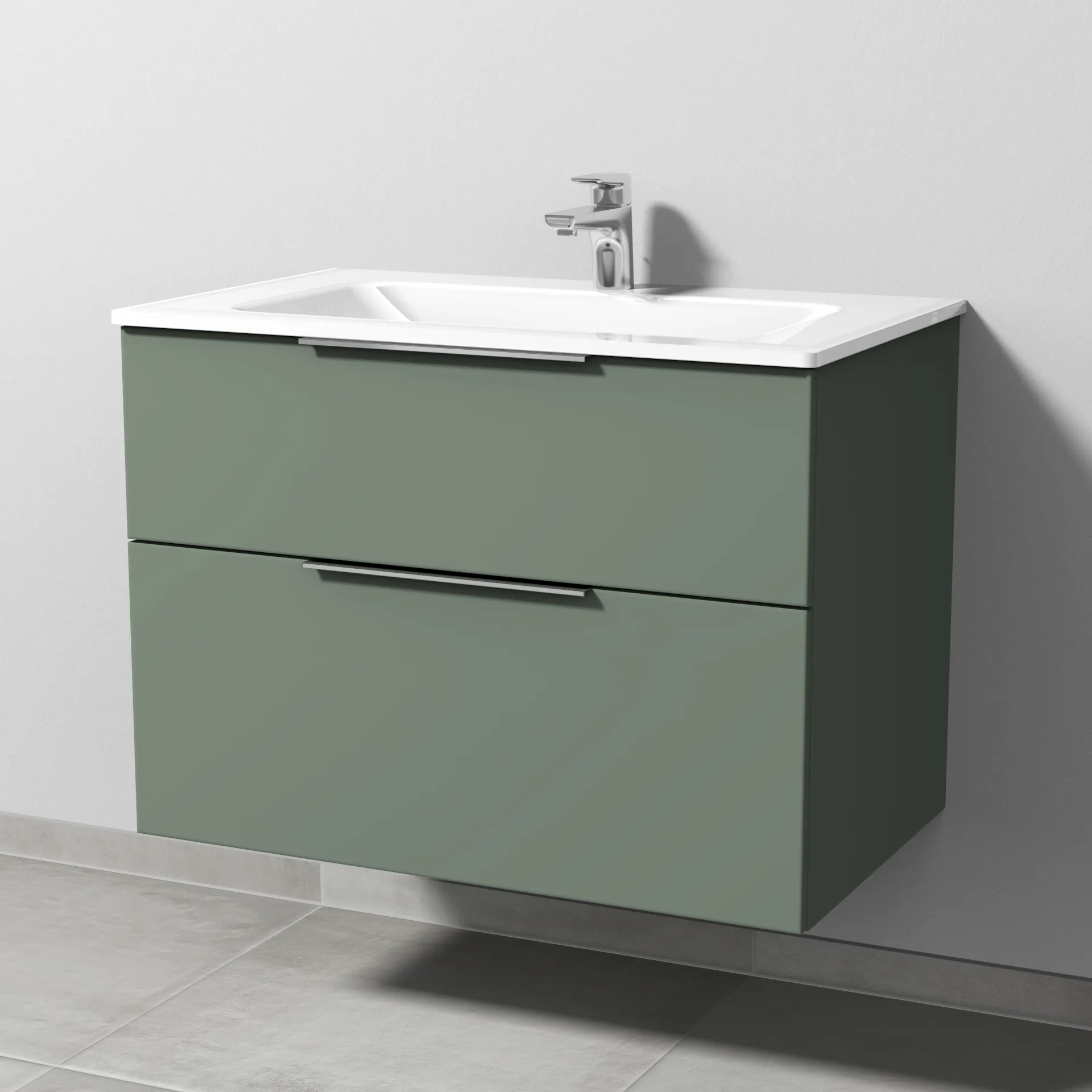 Sanipa Glas-Waschtisch-Set mit Waschtischunterschrank „3way“ 80 × 48,7 × 58,2 cm in Soft-Green