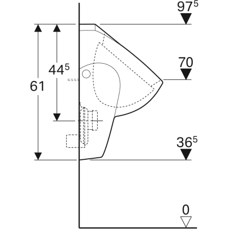 Urinal „Renova“, Zulauf von oben, Befestigung verdeckt, mit Zielobjekt 36 × 61 × 37 cm in weiß alpin Urinal „Renova“, Zulauf von oben, Befestigung verdeckt, mit Zielobjekt 36 × 61 × 37 cm in weiß alpin
