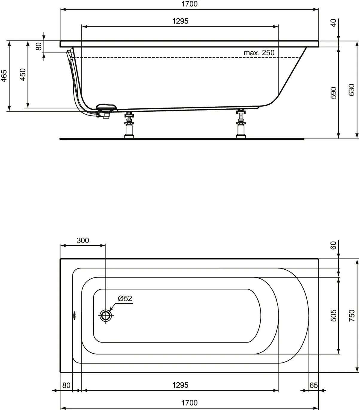 Ideal Standard Badewanne „HotlineNeu“ 75 × 170 cm