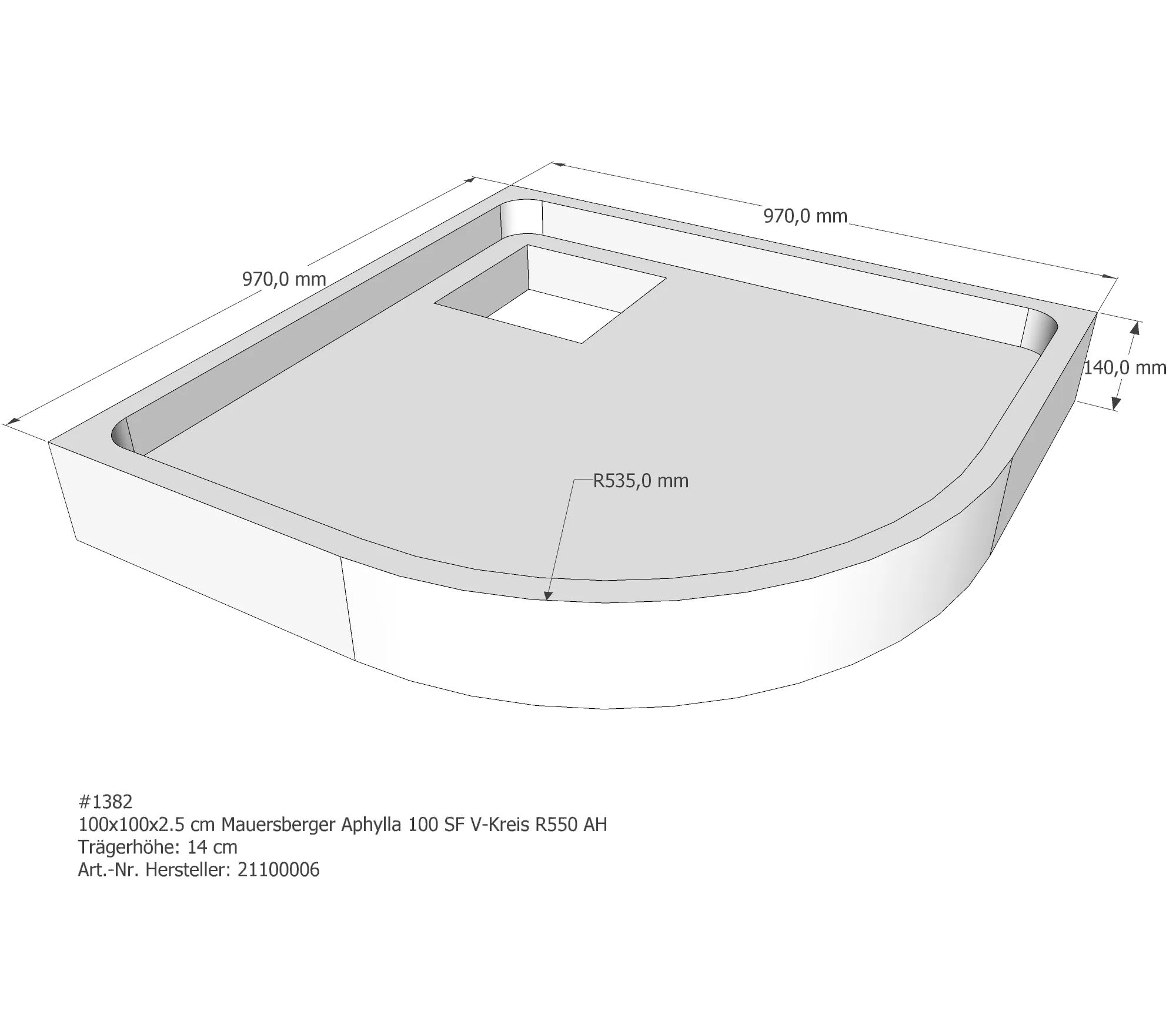 Duschwannenträger für Mauersberger 100 × 100 × 2,5 cm