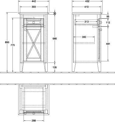 Villeroy & Boch Seitenschrank „Hommage“ 44,2 × 85 × 43,2 × 43,2 cm in White Matt Lacquer / Black Marble, Anschlag rechts