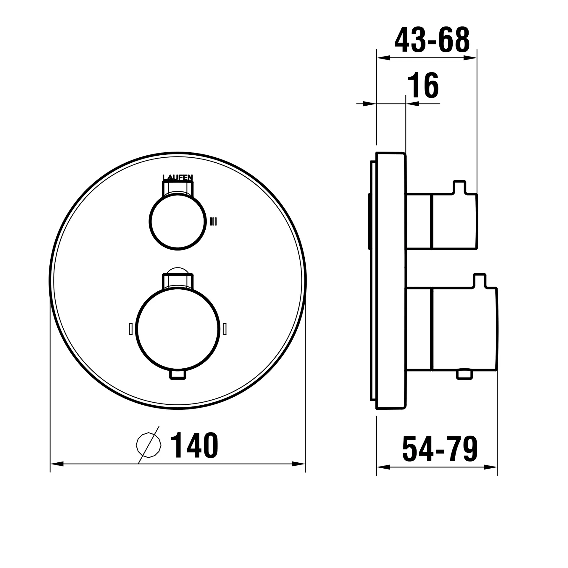 2-Griff-Wannenthermostat, Unterputz, MEDA zu SIMIBOX Standard und SIMIBOX Light, 1 Mischwasserabgang Sicherheitstaste (38°C) 2-Wege-Mengenregulierung Thermostatische Patrone Temperaturgriff komplett Mengengriff komplett, chrom