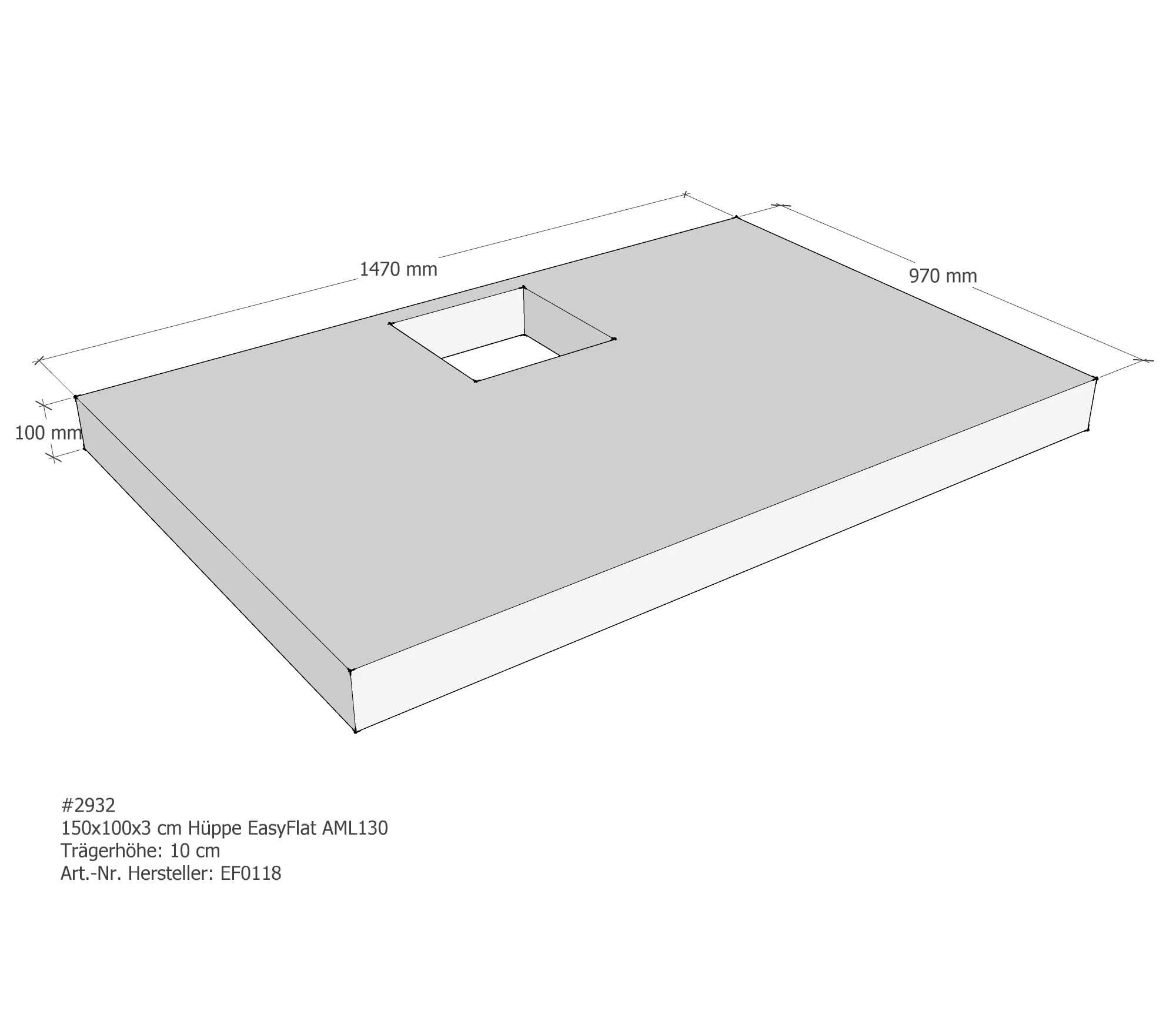 Duschwannenträger passend für Hüppe EasyFlat 150 × 100 × 3 cm