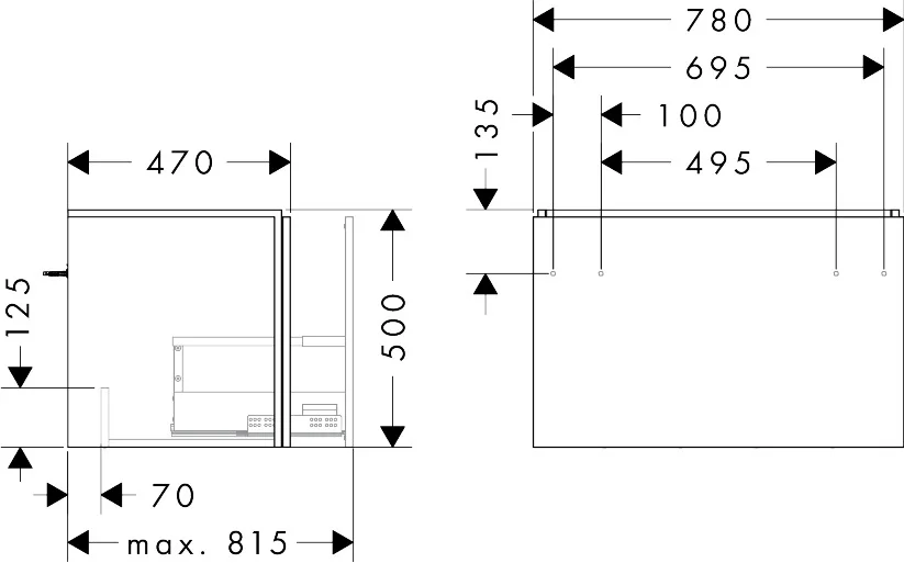Hansgrohe Waschtischunterschrank Xilesa E, Eiche Kaschmir, 780x470 mm, 1 Schubkasten, Vollauszug mit SoftClose, wandmontiert