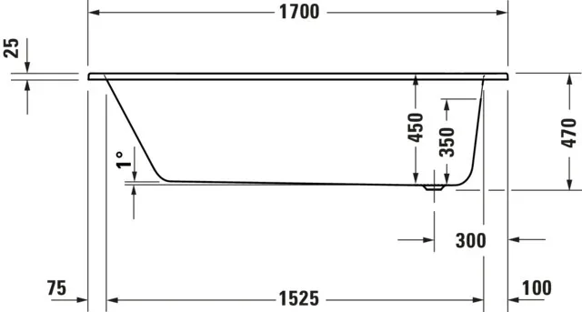 Duravit Badewanne „D-Code“ rechteck 1700 × 700 mm, Fußablauf in Weiß