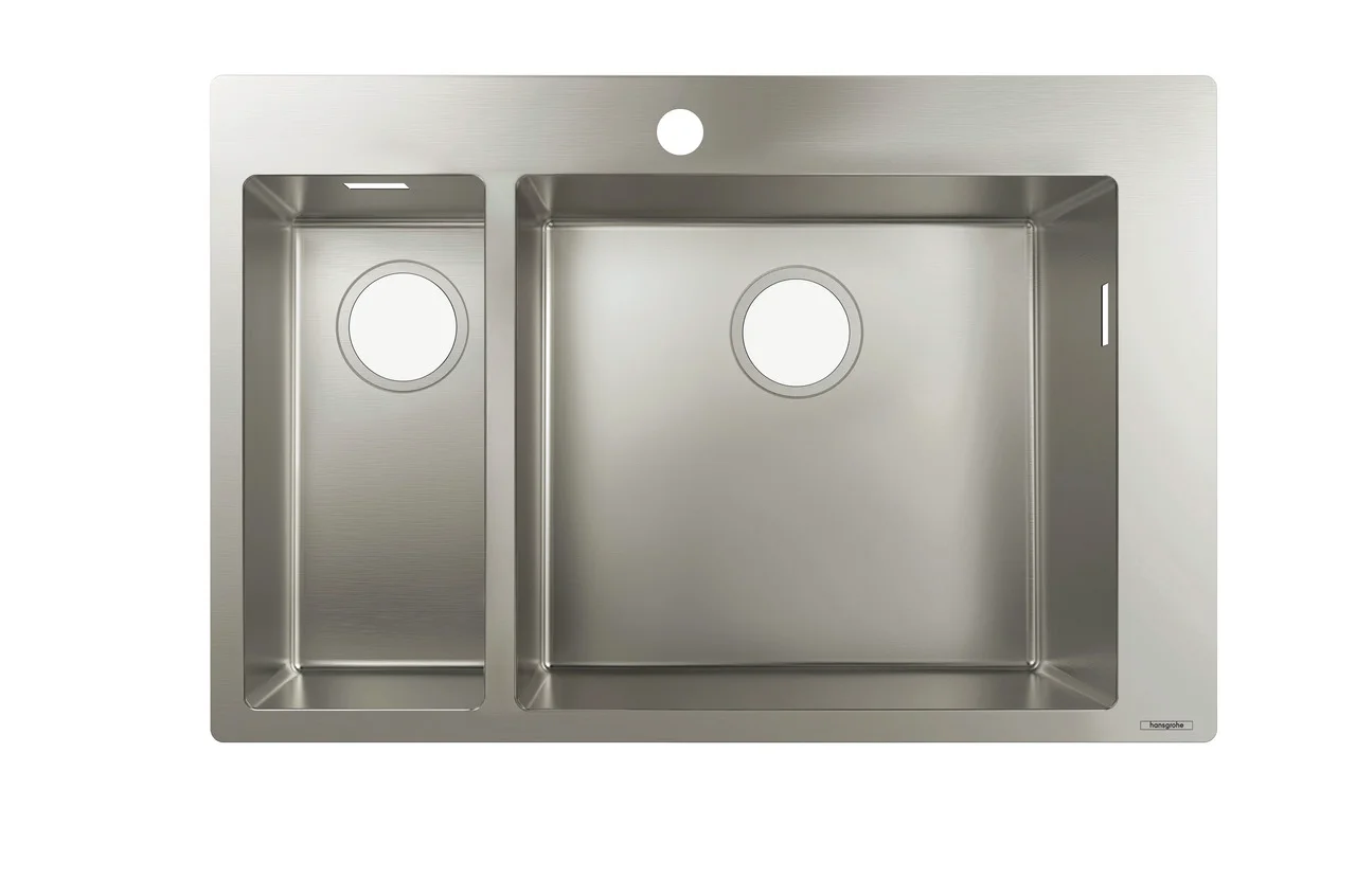 Hansgrohe Einbauspüle S71 Edelstahl 180x450 mm, flach aufliegend oder flächenbündig, mit Haupt- und Zusatzbecken