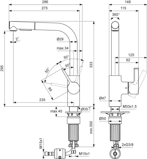 Ideal Standard Gusto Küchenarmatur BD420AA, Ausladung 235mm, L-Auslauf, 2F-Brause, Chrom Ideal Standard Gusto Küchenarmatur BD420AA, Ausladung 235mm, L-Auslauf, 2F-Brause, Chrom