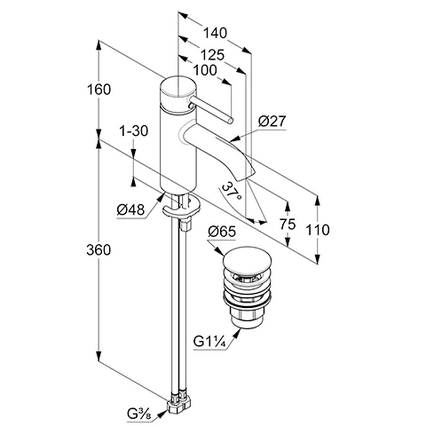 Kludi BOZZ Waschtisch-EHM 75mm mattweiß