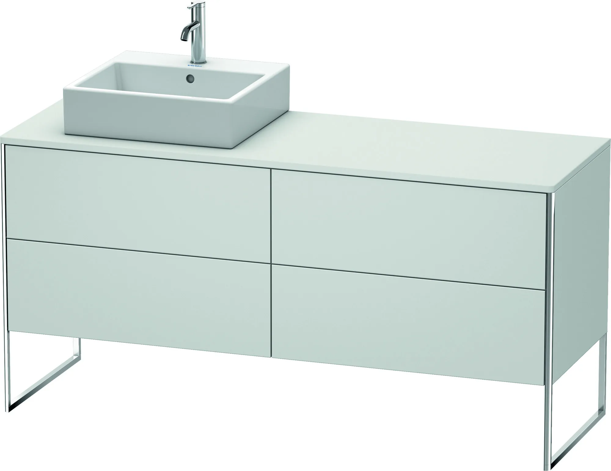 Duravit Waschtischunterschrank bodenstehend „XSquare“ 160 × 77,8 × 54,8 cm Weiß Seidenmatt Becken: links / Front- & Korpusfarbe: Weiß Seidenmatt / Größe: 160 × 54,8 × 77,8 cm / Oberfläche: Lack / Profile: Chrom / Schubladen: 4