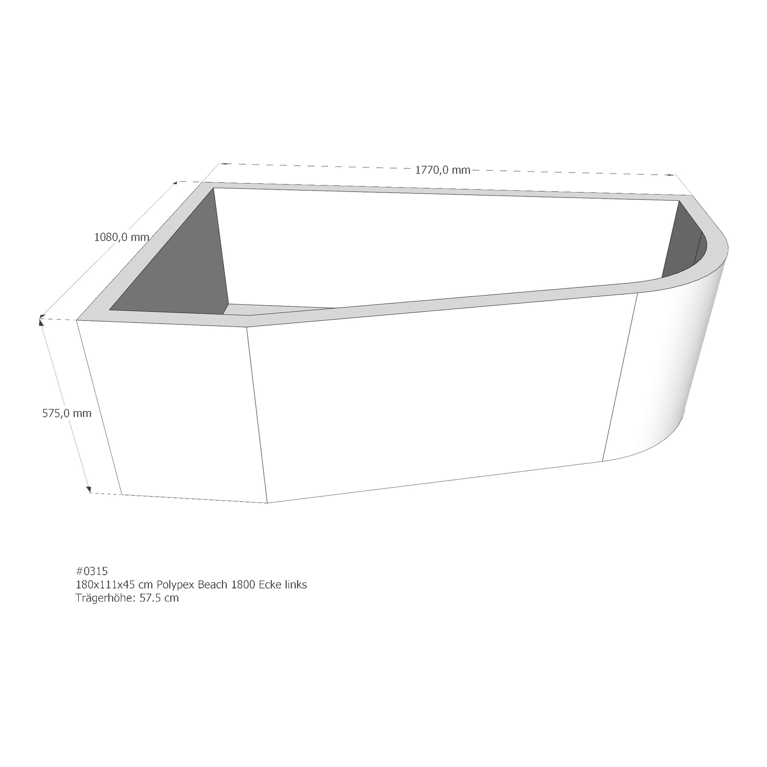 Badewannenträger für Polypex Beach 1800 Ecke links 180 × 111 × 45 cm