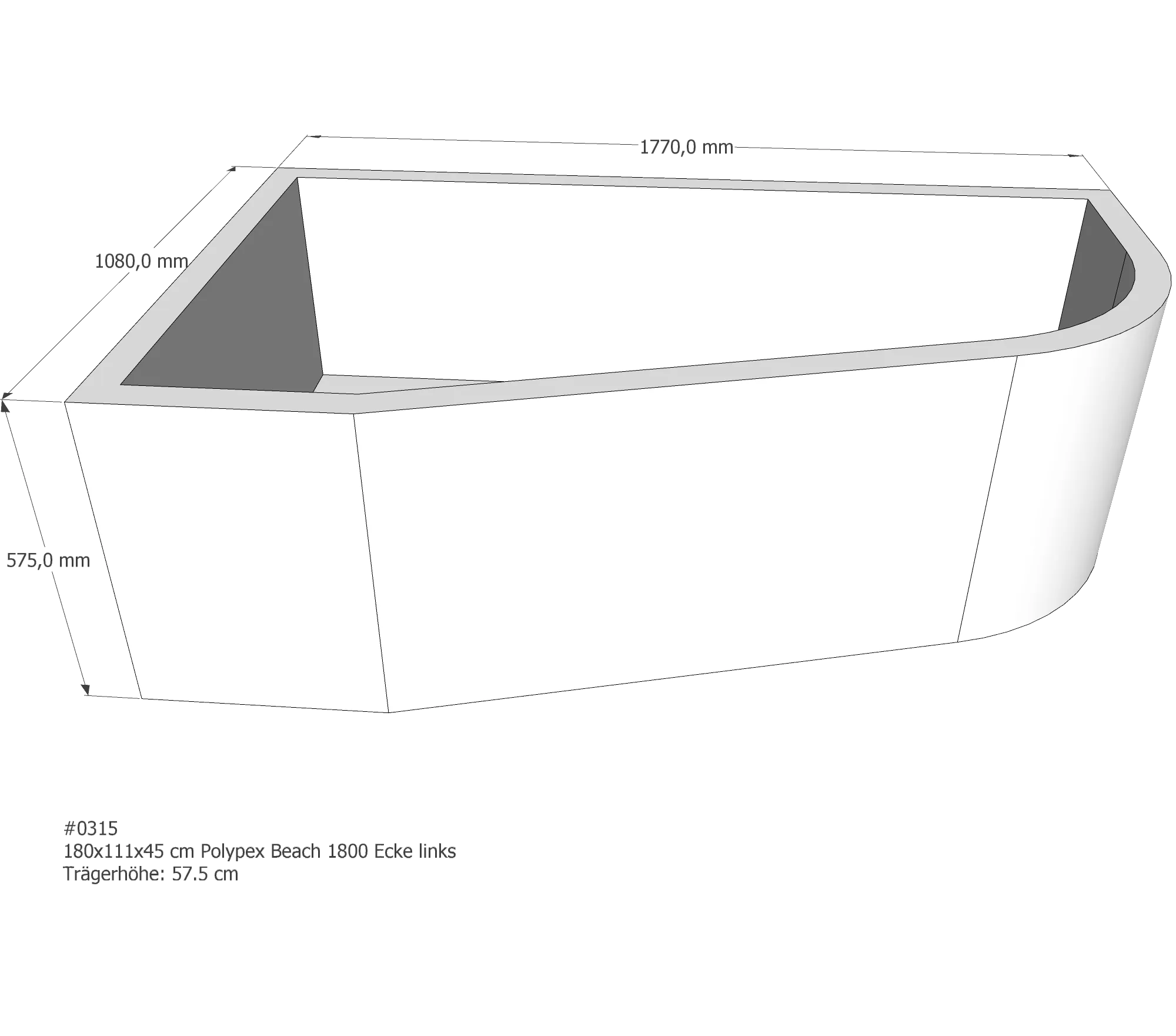 Badewannenträger passend für Polypex Beach 1800 Ecke links links 180 × 111 × 45 cm Badewannenträger passend für Polypex Beach 1800 Ecke links links 180 × 111 × 45 cm