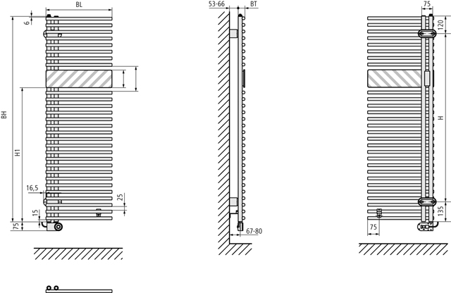Kermi Design-Elektroheizkörper „Credo® Half® round -E“ 45 × 140 cm in Ripol