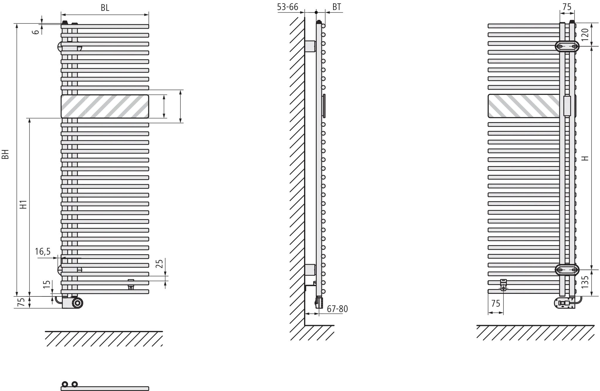 Kermi Design-Elektroheizkörper „Credo® Half® round -E“ 45 × 100 cm