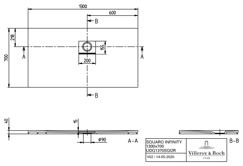 Villeroy & Boch rechteck Duschwanne „Squaro Infinity“ Eck-Einbau rechts gegen Wand 130 × 70 cm ohne Oberflächenbeschichtung, in Anthracite Villeroy & Boch rechteck Duschwanne „Squaro Infinity“ Eck-Einbau rechts gegen Wand 130 × 70 cm ohne Oberflächenbeschichtung, in Anthracite