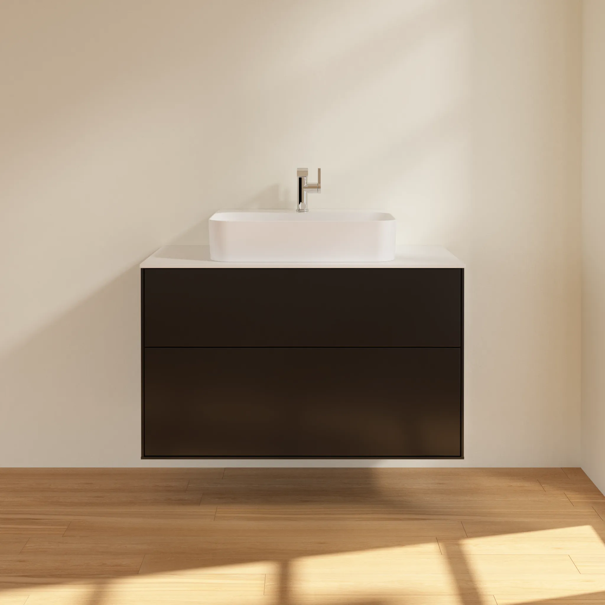 Villeroy & Boch Waschbeckenunterschrank Finion F10, 1000x603x501 mm, Black Matt Lacquer, mit SoftClosing und Push-to-open Funktion