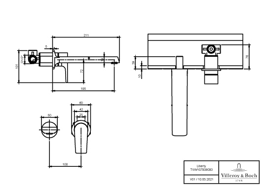 Einhand-Unterputz-Armatur „Liberty“ 21,1 cm Ausladung 195 mm 
