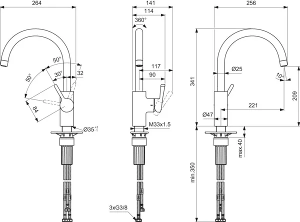 Ideal Standard Einhand-Küchenarmatur „Ceralife“ Ausladung 221 mm Ideal Standard Einhand-Küchenarmatur „Ceralife“ Ausladung 221 mm