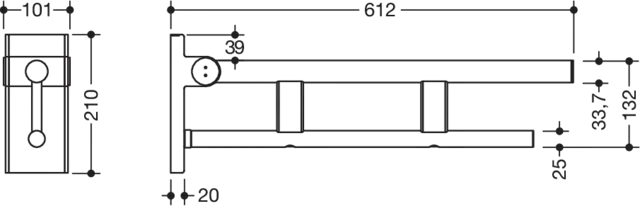 Stützklappgriff Duo (A), L:600mm, plvb weiß tiefmatt Stützklappgriff Duo (A), L:600mm, plvb weiß tiefmatt