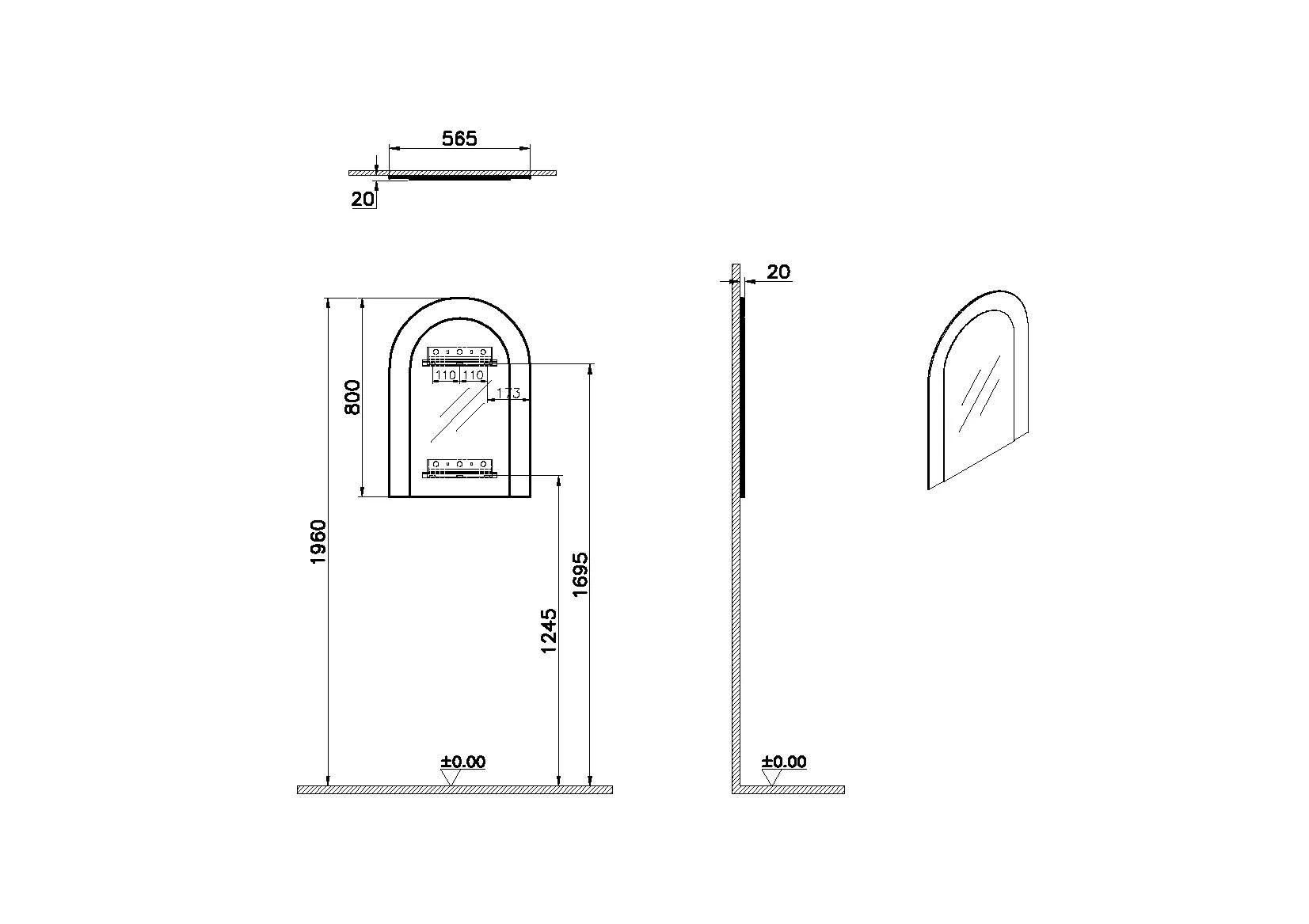 Liquid Wandspiegel flach 57 x 80 cm Rahmen Schwarz Matt