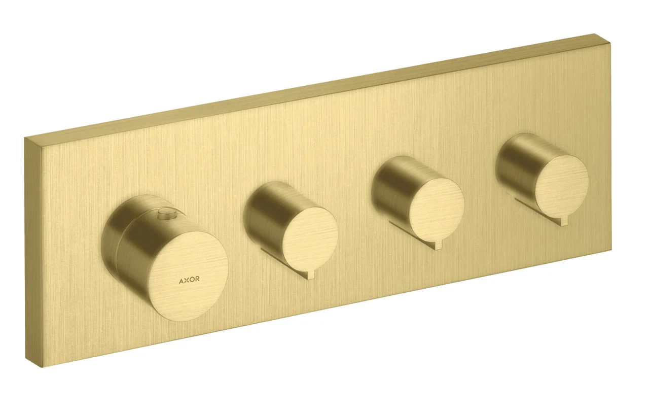 Hansgrohe AXOR ShowerSolutions Thermostatmodul 360/120 Unterputz eckig Brushed Brass, 3 Verbraucher, max. Durchfluss 59 l/min bei 3 bar, Anschluss DN20 Grundkörper