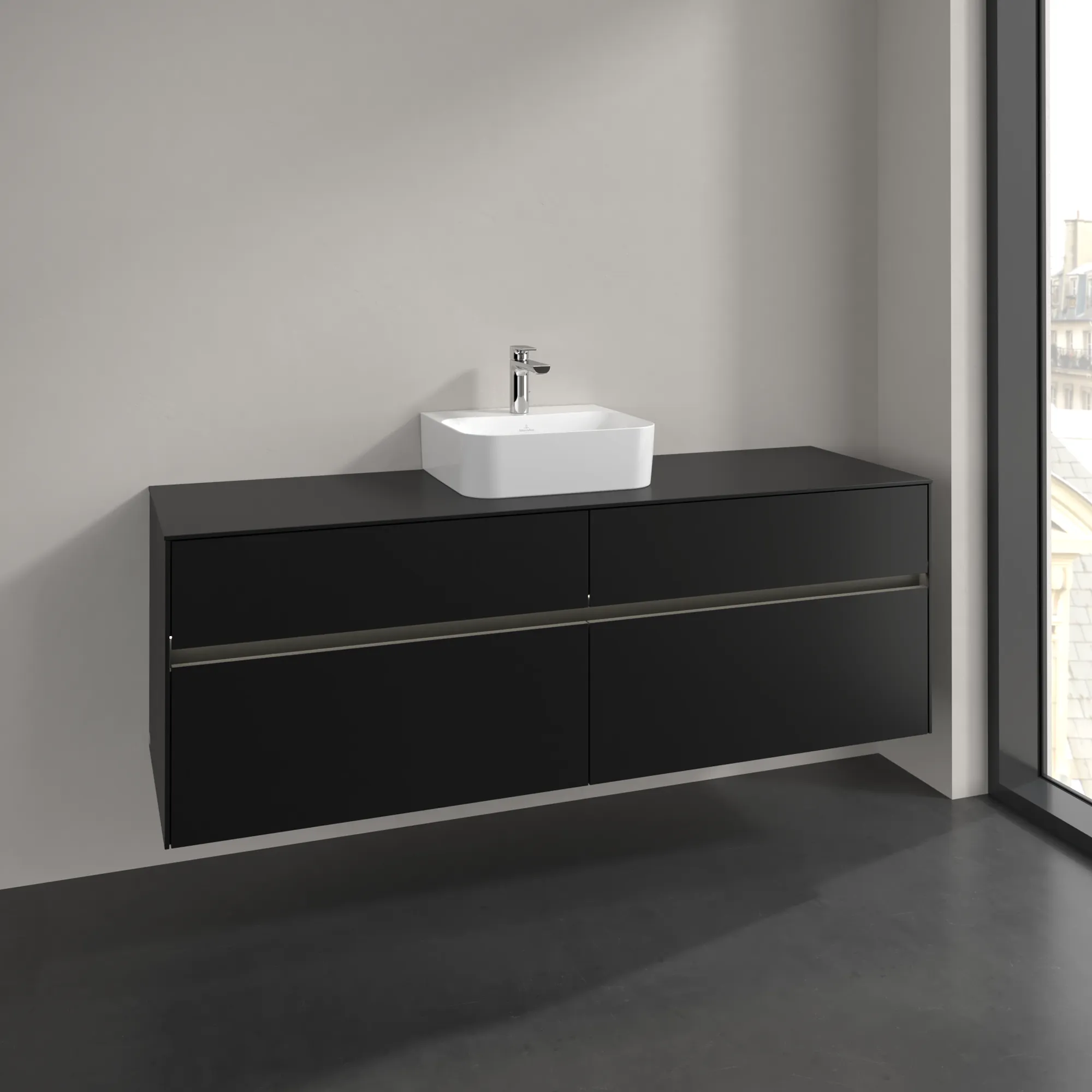 Villeroy & Boch Waschtischunterschrank „Collaro“ 1600 × 548 × 500 mm Volcano Black, mit Beleuchtung, für Becken mittig Villeroy & Boch Waschtischunterschrank „Collaro“ 1600 × 548 × 500 mm Volcano Black, mit Beleuchtung, für Becken mittig