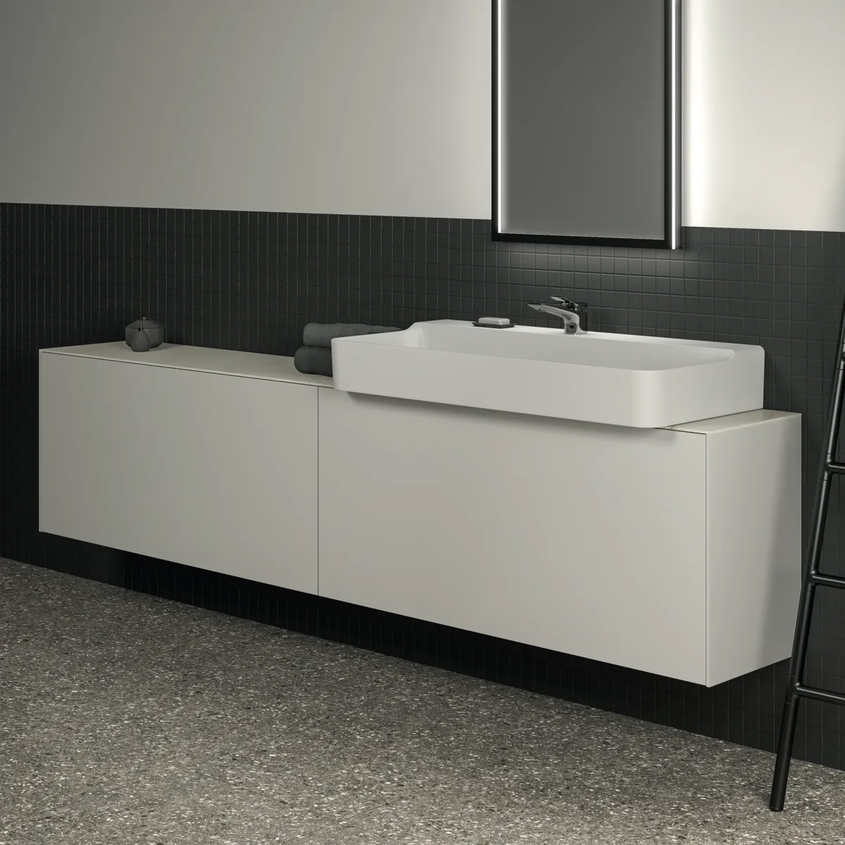 Waschtischplatte Conca, aus Keramik, 2387x373x6mm, Marmor Noir Desir