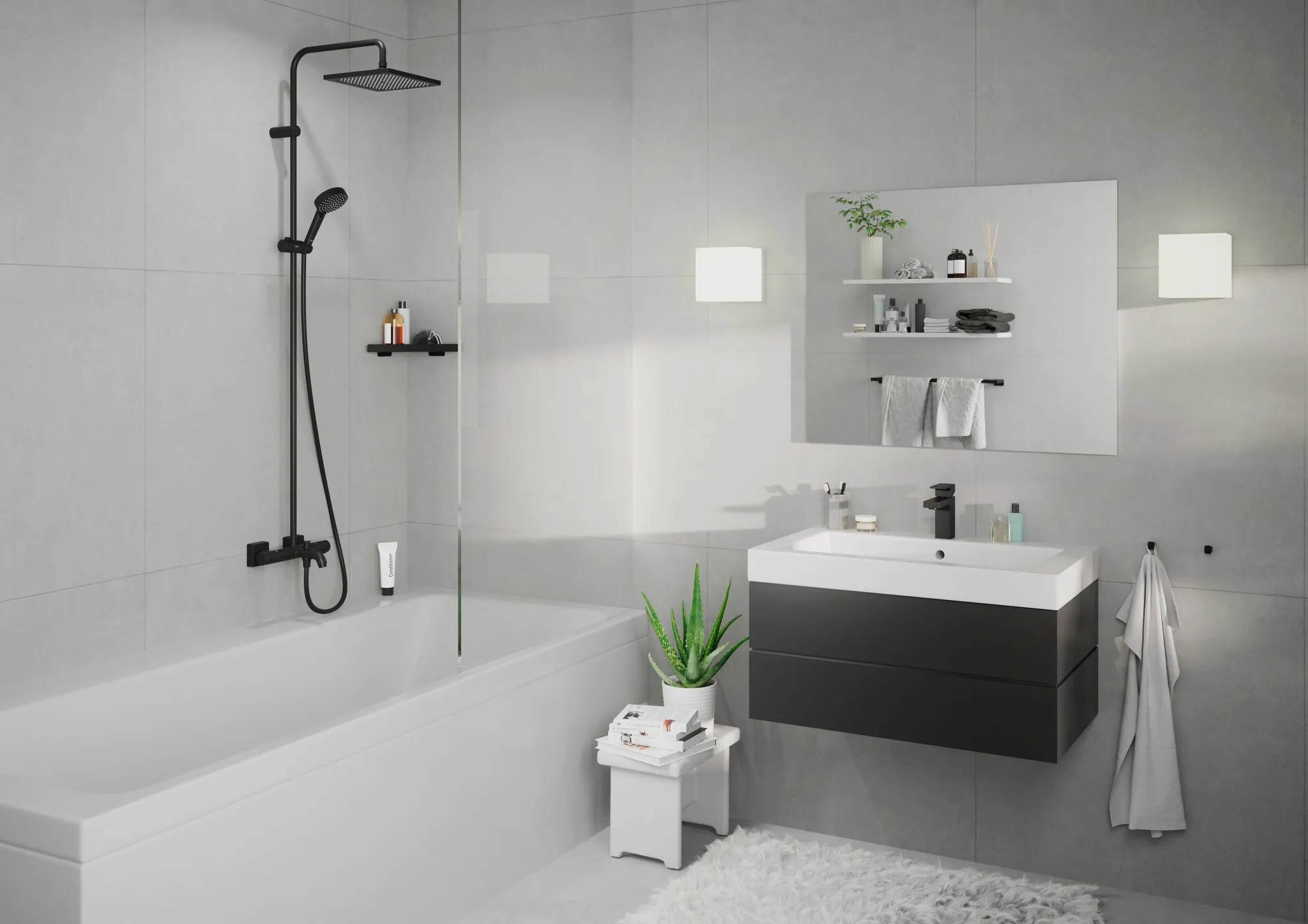 Hansgrohe AddStoris Q Doppelbadetuchhalter, Mattschwarz Hansgrohe AddStoris Q Doppelbadetuchhalter, Mattschwarz