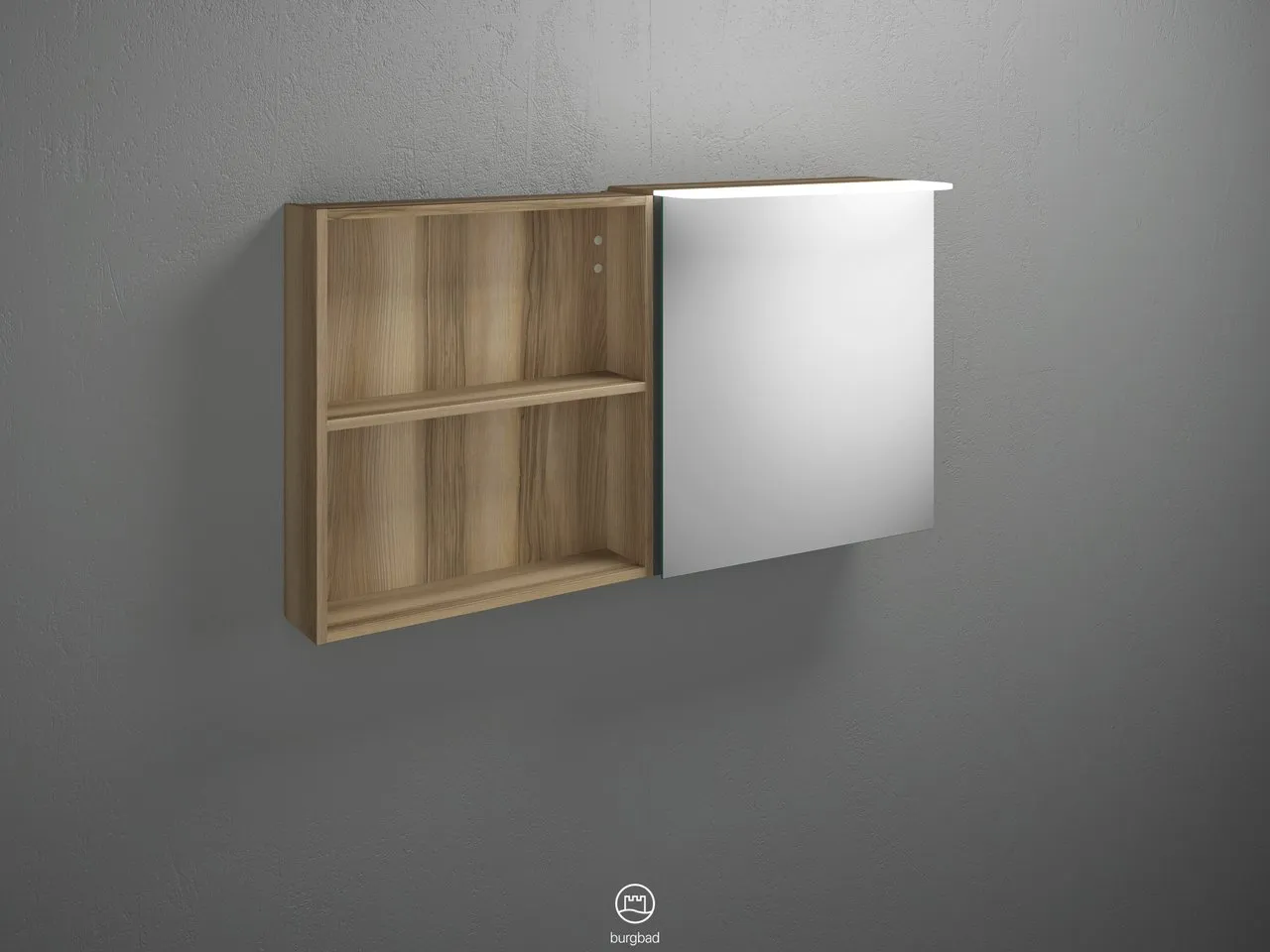 Burgbad Spiegelschrank Badu SFTW120, 310x1200x665 mm, beidseitig verspiegelt, LED-Aufsatzleuchte 4200 K, Schalter-Steckdosenelement Burgbad Spiegelschrank Badu SFTW120, 310x1200x665 mm, beidseitig verspiegelt, LED-Aufsatzleuchte 4200 K, Schalter-Steckdosenelement