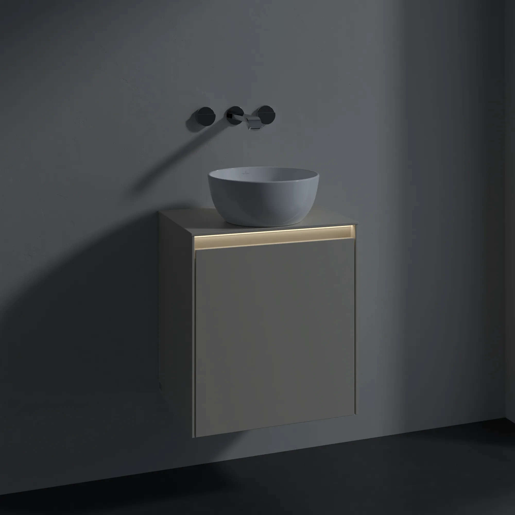 Villeroy & Boch Waschtischunterschrank „Collaro“ 500 × 548 × 380 mm Cashmere Grey, für Becken mittig, Anschlag rechts, mit Beleuchtung Villeroy & Boch Waschtischunterschrank „Collaro“ 500 × 548 × 380 mm Cashmere Grey, für Becken mittig, Anschlag rechts, mit Beleuchtung
