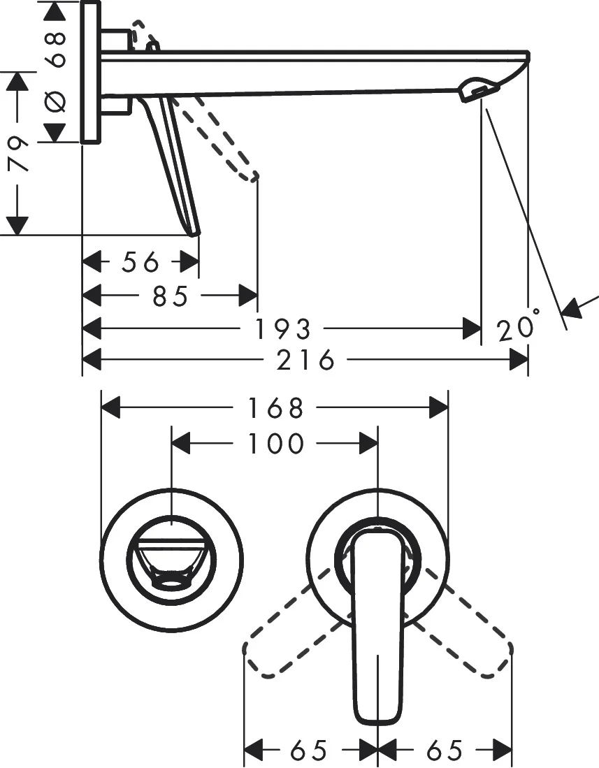 Hansgrohe AXOR Citterio C Einhebel-Waschtischmischer Unterputz, Chrom, Ausladung 193 mm, Hebelgriff, Normalstrahl, max. Durchflussmenge 5 l/min