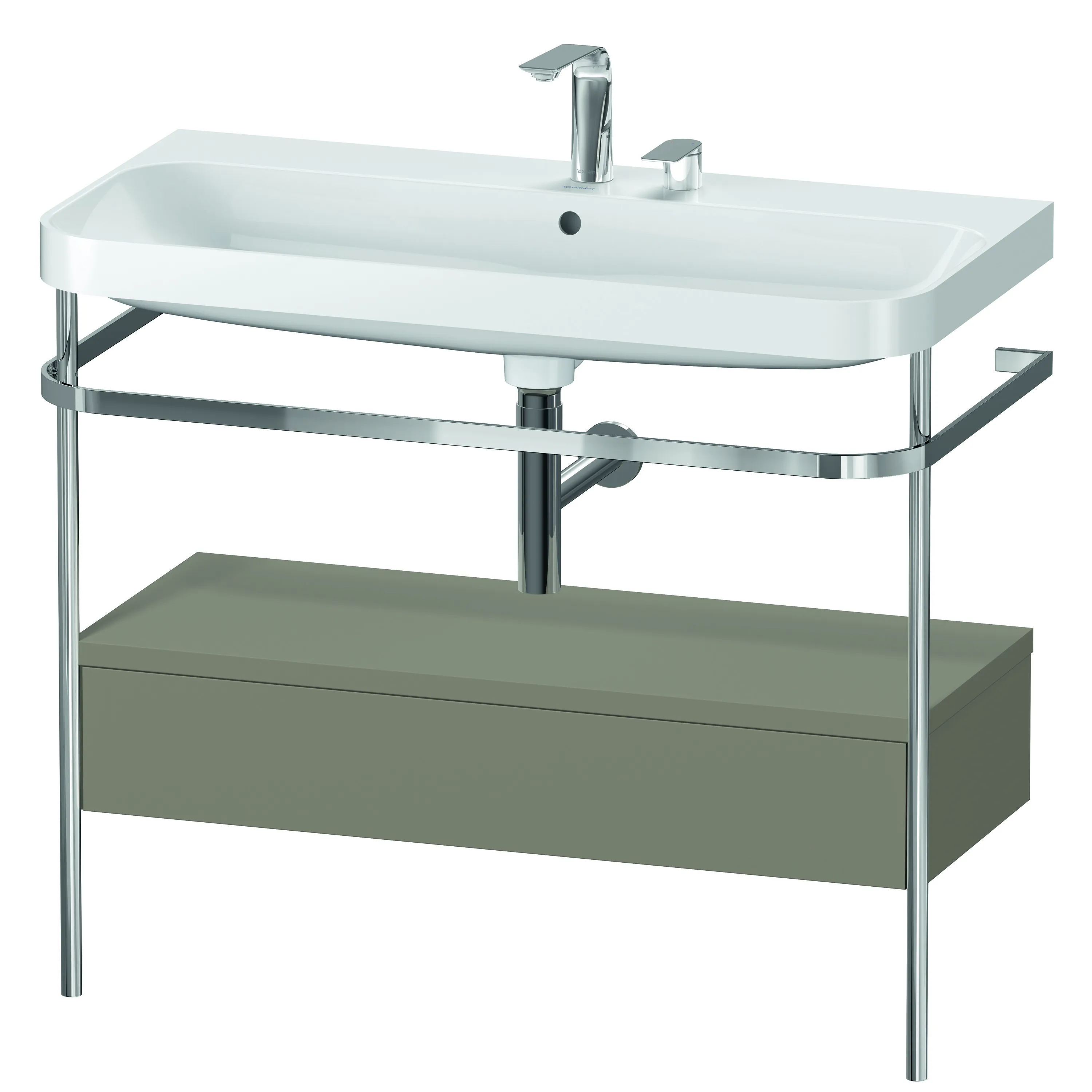 Duravit Waschtischunterschrank c-shaped Set mit Metallkonsole und Schubkasten „Happy D.2 Plus“ 97,5 × 85 × 49 cm Steingrau Seidenmatt