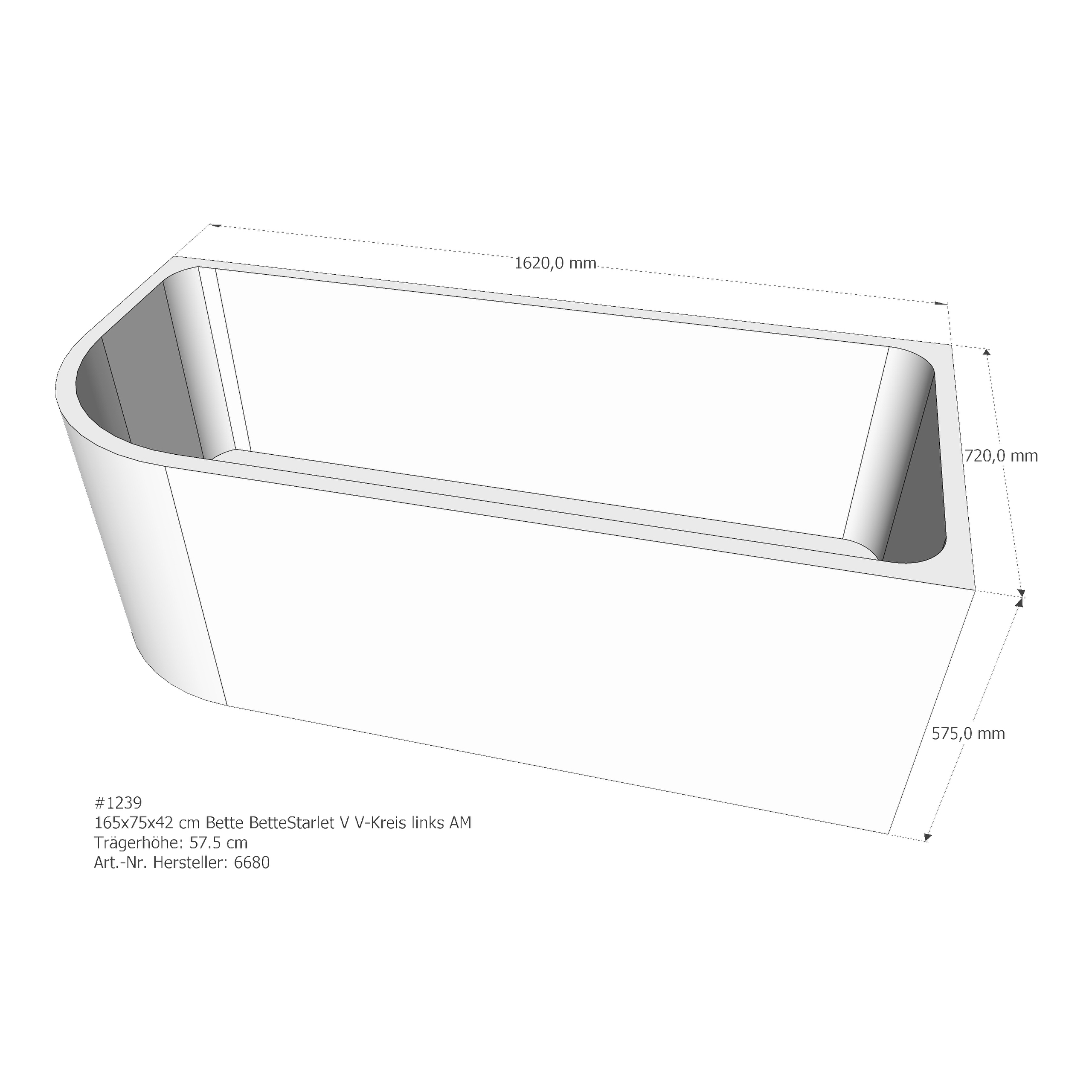 Badewannenträger für Bette Starlet V links 165 × 75 × 42 cm Breite: 75 cm / Länge: 165 cm Badewannenträger für Bette Starlet V links 165 × 75 × 42 cm Breite: 75 cm / Länge: 165 cm