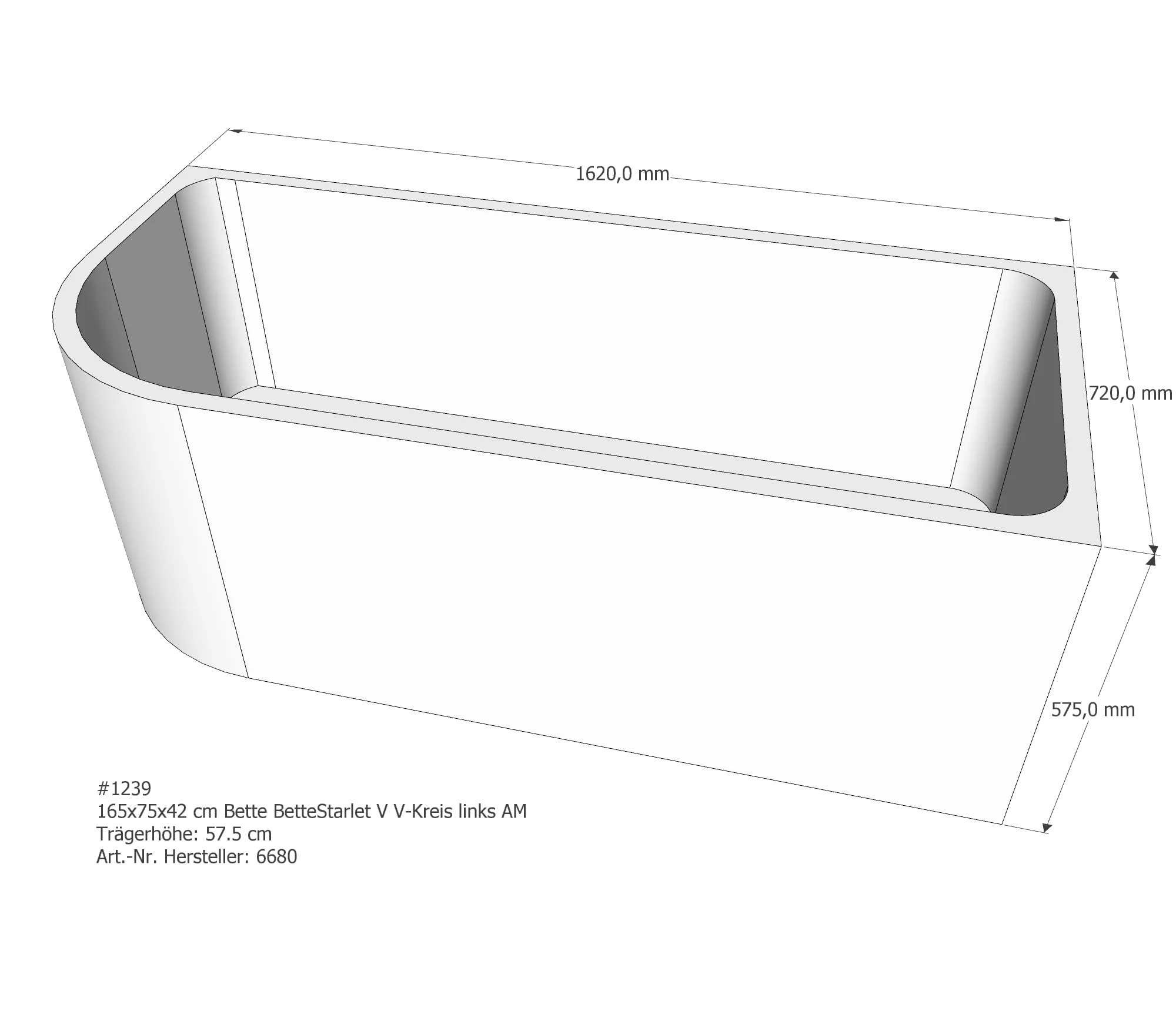 Badewannenträger für Bette Starlet V links 165 × 75 × 42 cm Breite: 75 cm / Länge: 165 cm Badewannenträger für Bette Starlet V links 165 × 75 × 42 cm Breite: 75 cm / Länge: 165 cm