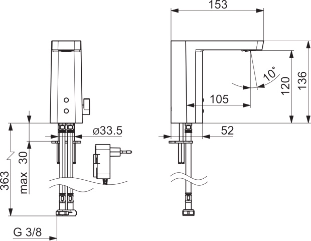 Hansa Waschtischarmatur, elektronisch „Stela“ Ausladung 105 mm in Chrom Hansa Waschtischarmatur, elektronisch „Stela“ Ausladung 105 mm in Chrom