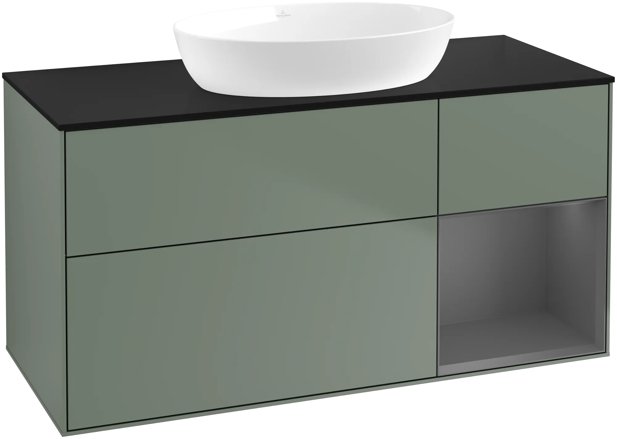 Villeroy & Boch Finion FA7 Waschbeckenunterschrank, 1200x603x501mm, Olive Matt Lacquer / Anthracite Matt Lacquer / Glass Black Matt