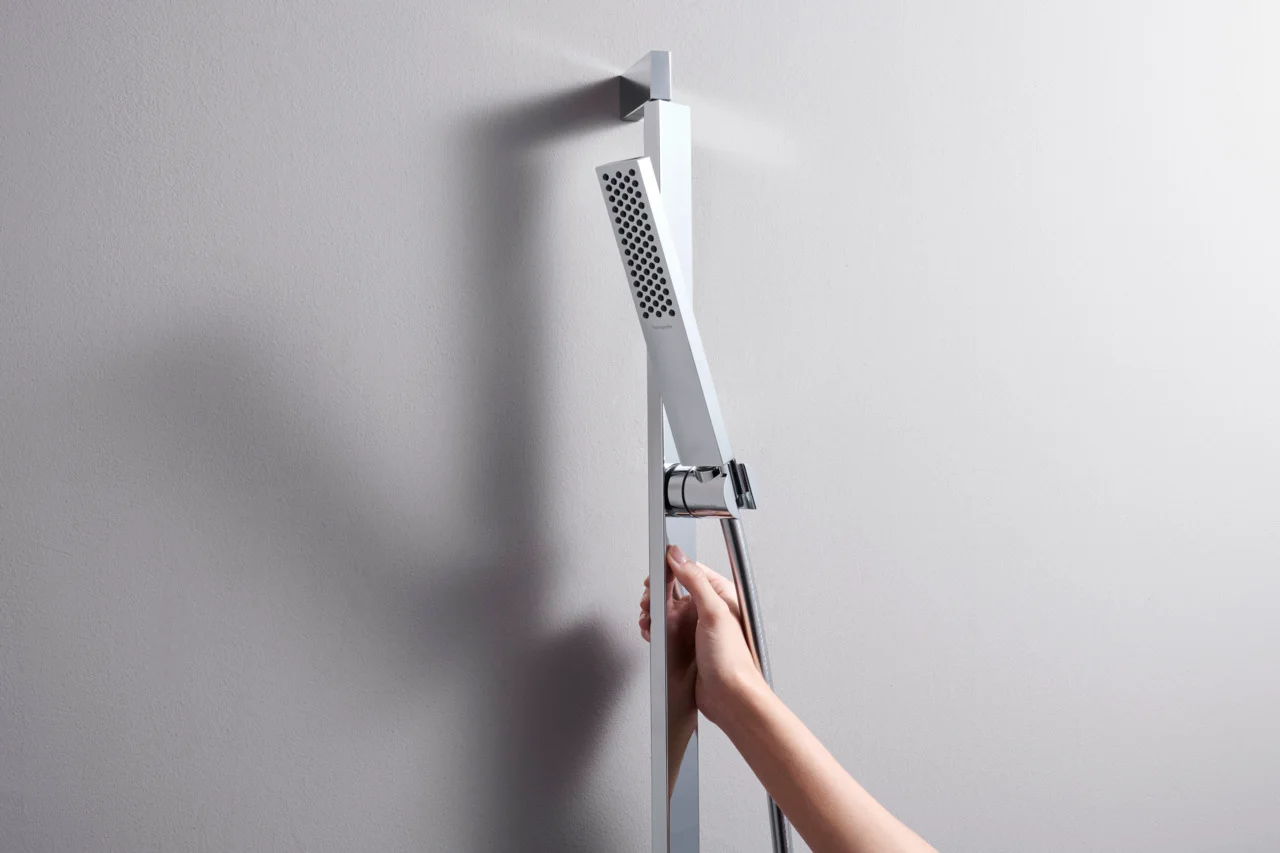 Hansgrohe Pulsify E Stabhandbrause 1jet EcoSmart+ Chrom, 100 x 25 mm, PowderRain Strahlart, QuickClean, max. Durchfluss 5 l/min ab 3 bar, Anschluss G 1/2