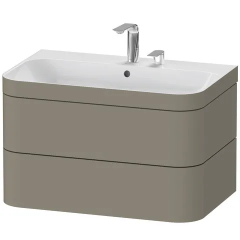 Duravit Waschtischunterschrank c-bonded Set wandhängend „Happy D.2 Plus“ 775 × 480 × 490 mm Steingrau Seidenmatt, mit Hahnlochbohrung Duravit Waschtischunterschrank c-bonded Set wandhängend „Happy D.2 Plus“ 775 × 480 × 490 mm Steingrau Seidenmatt, mit Hahnlochbohrung