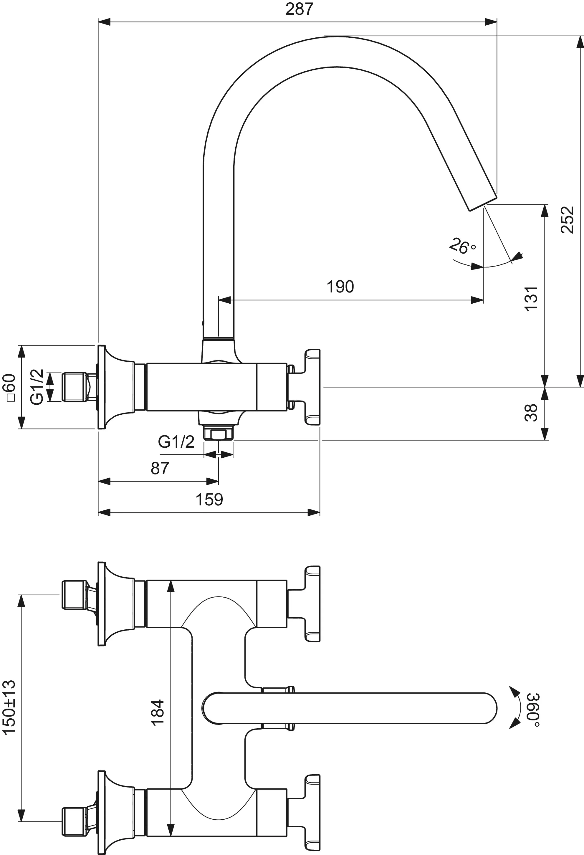 Zweihand-Wannenarmatur „JoyNeo“ Ausladung 190 mm in Chrom