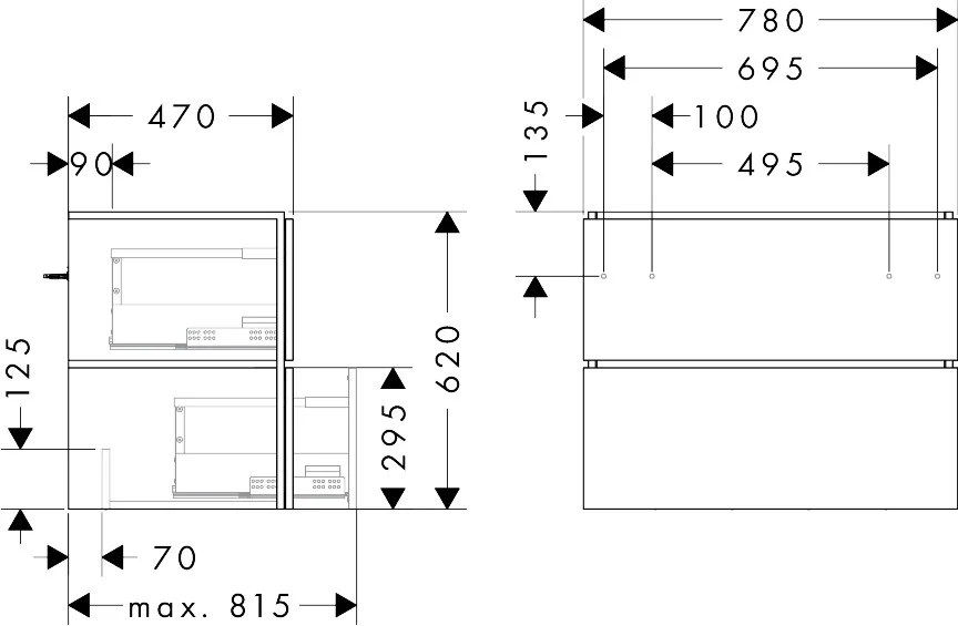 Hansgrohe Xilesa E Waschtischunterschrank, 780x470 mm, 2 Schubkästen, Eiche Kaschmir