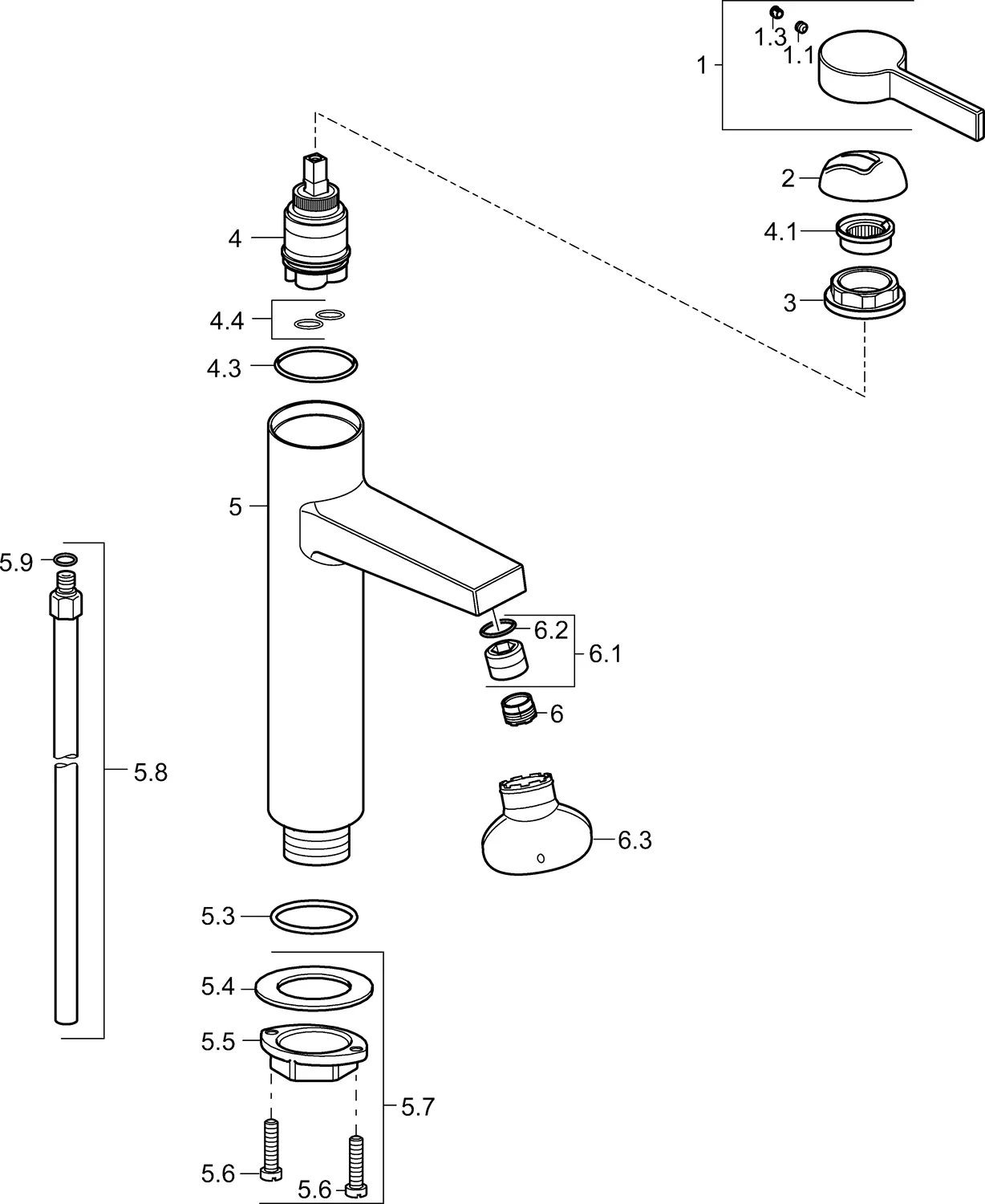 HansaLOFT Waschtischarmatur Einhebelmischer HansaLOFT 5756 Kupferrohr Ausladung 143 mm DN15 Chrom
