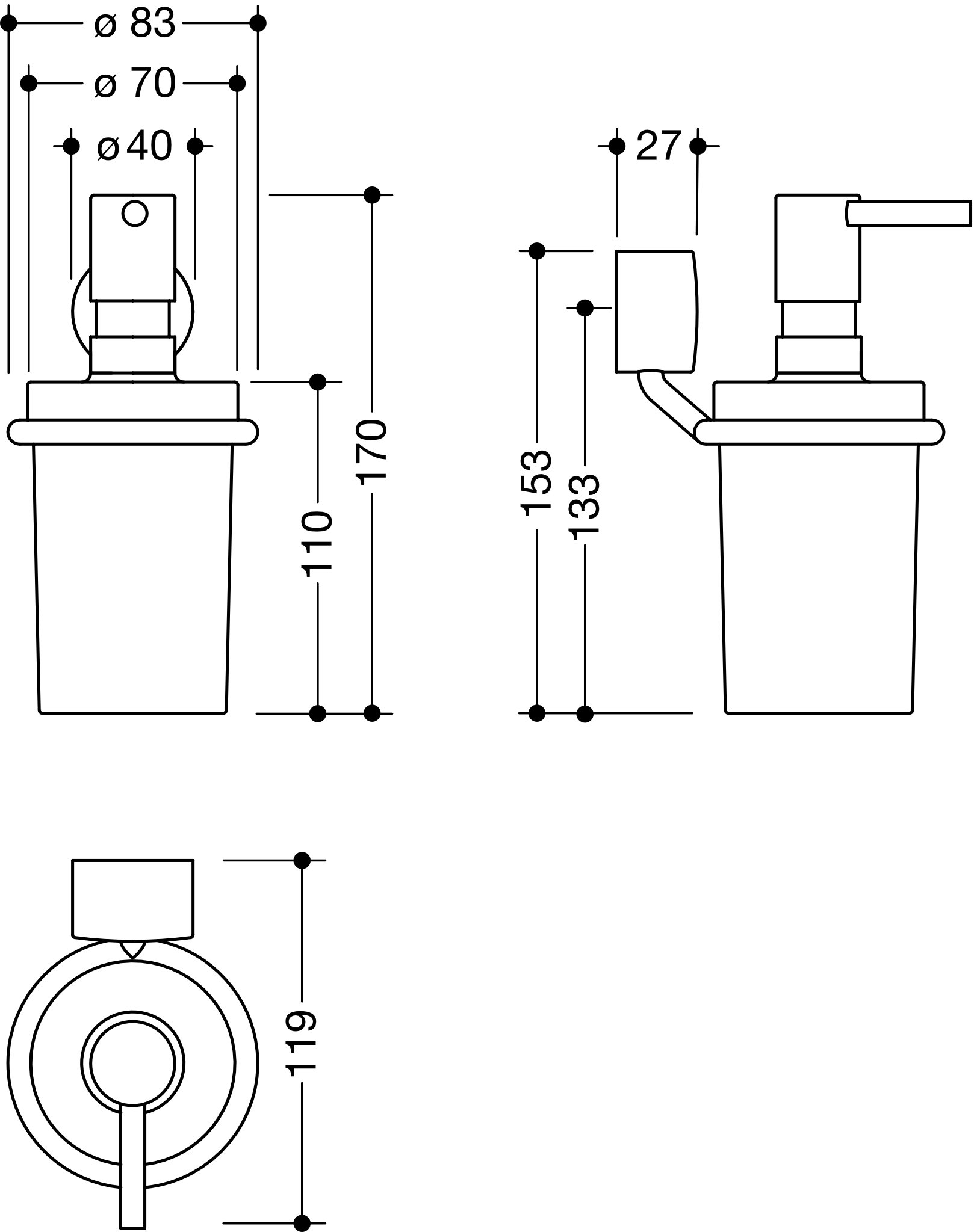 HEWI Seifenspender „System 815“ 11,9 × 8,3 × 16,9 cm