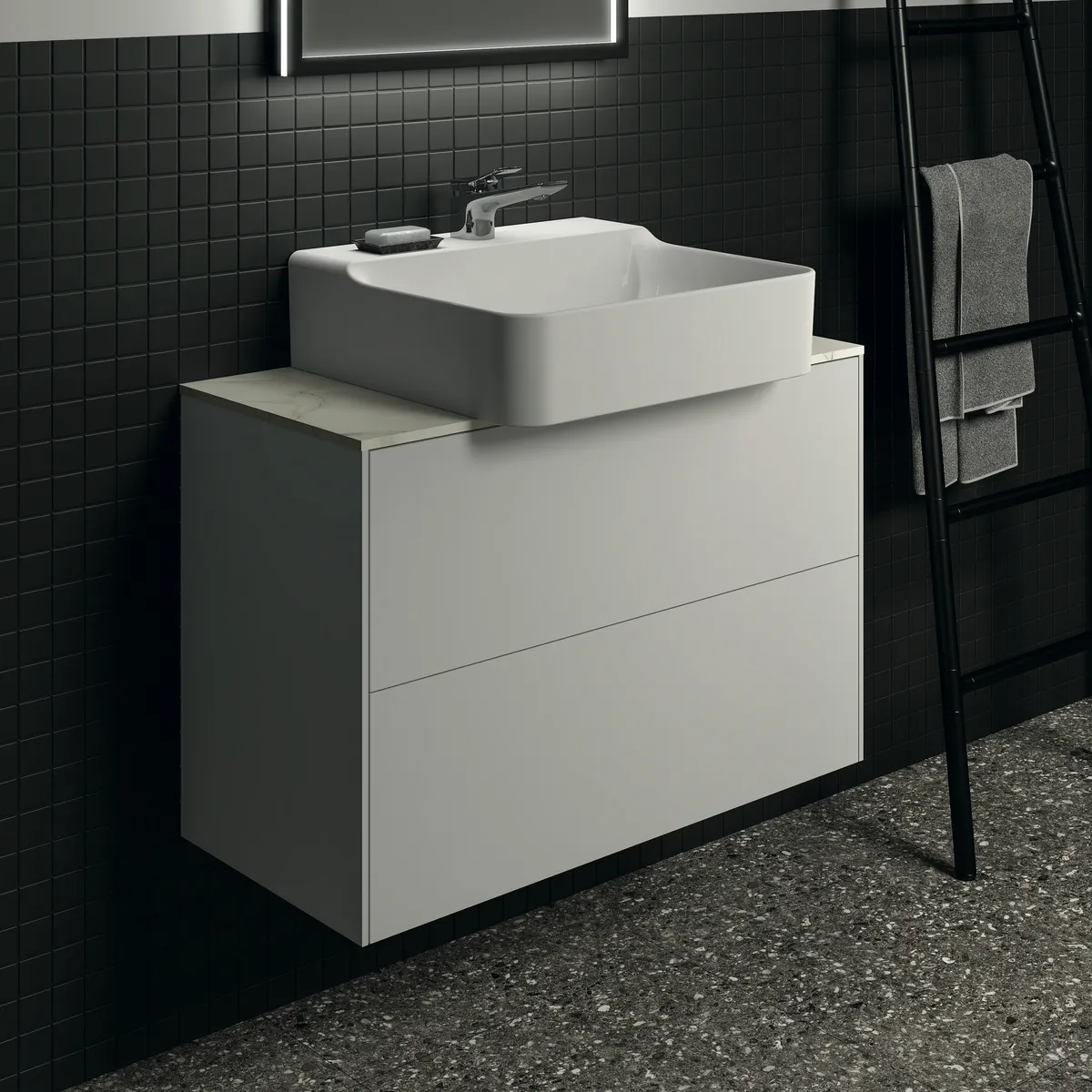 Waschtischplatte Conca, aus Keramik, 802x373x6mm, Marmor Noir Desir Waschtischplatte Conca, aus Keramik, 802x373x6mm, Marmor Noir Desir