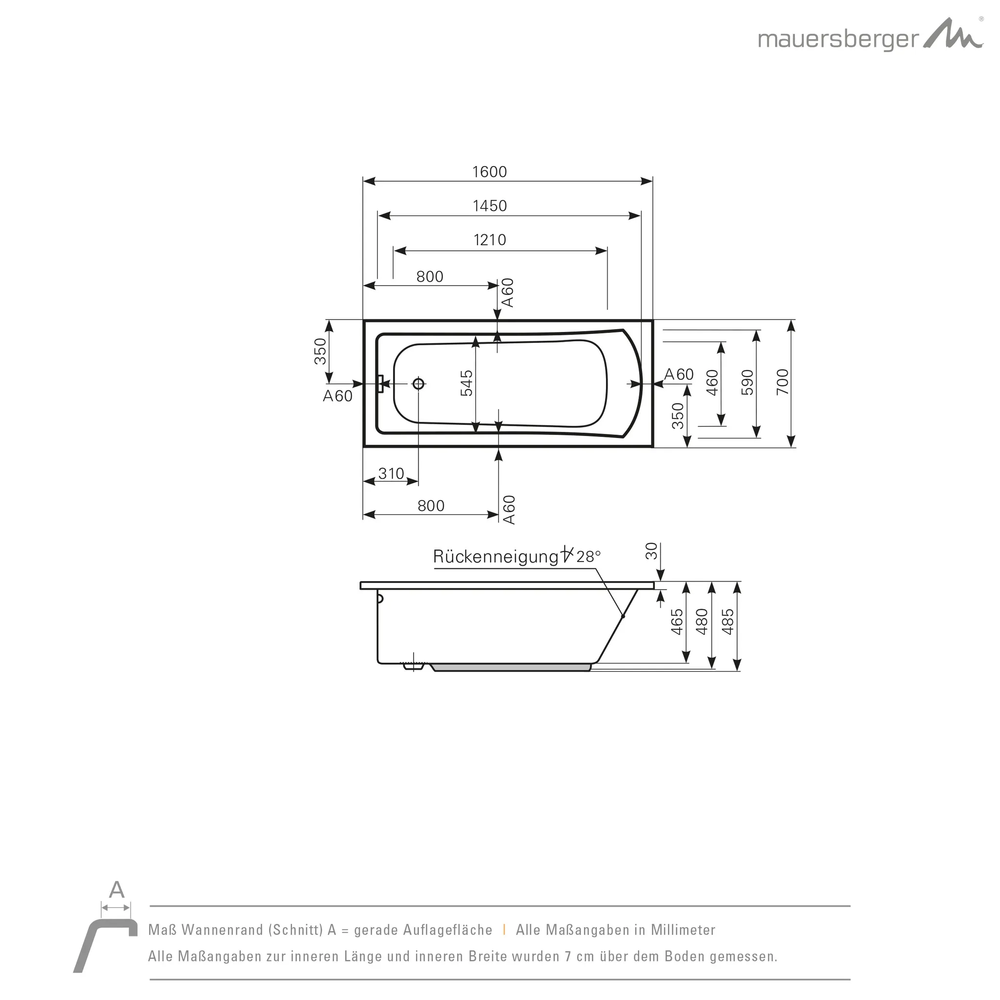 Mauersberger Acryl-Badewanne jucunda 160/70 uno Mauersberger Acryl-Badewanne jucunda 160/70 uno