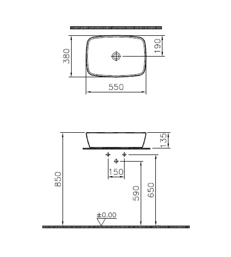 VitrA Shift Aufsatzwaschtisch 550 x 380 mm, rechteckig, Weiß Hochglanz