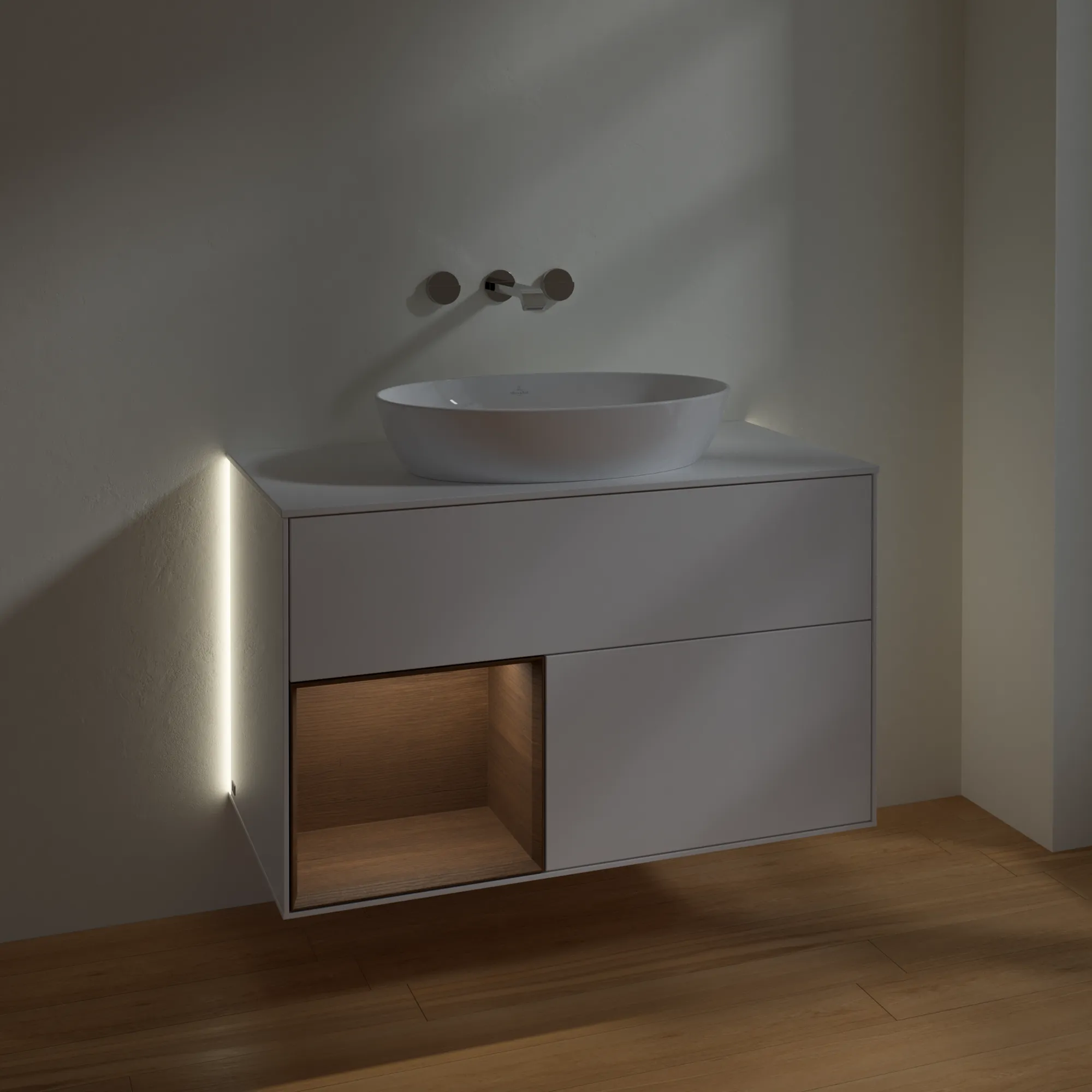 Villeroy & Boch Waschtischunterschrank „Finion“ für Schrankwaschtisch 1000 × 603 × 501 mm Glossy White Lacquer, ohne Hahnlochbohrung, für Becken mittig