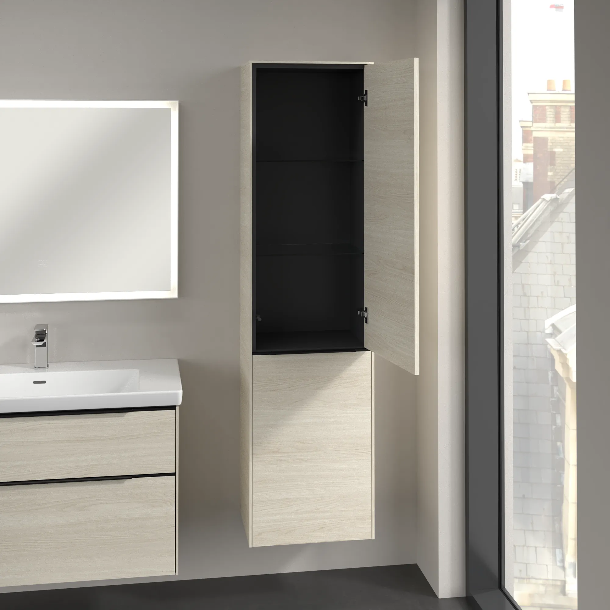 Villeroy & Boch Hochschrank mit Wäschekorb-Klappe „Subway 3.0“ 45 × 171 × 36,2 × 36,2 cm 1 Tür, 1 Wäscheklappe, 1 × fixer Fachboden, Anschlag: rechts, 2 × Glasfachboden, 1 Tür, Anschlag rechts
