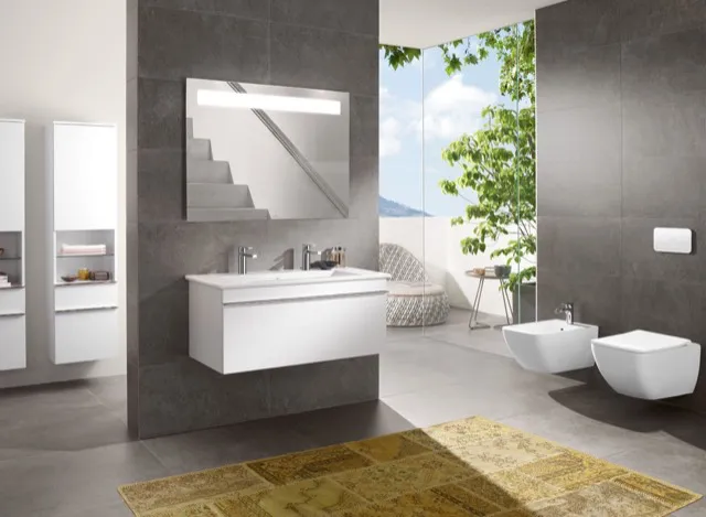 Wand-Tiefspül-WC Combi-Pack DirectFlush „Venticello“ mit SlimSeat 37,5 × 33 × 56 cm in Weiß Alpin, ohne Spülrand, Quick Release, Soft Closing