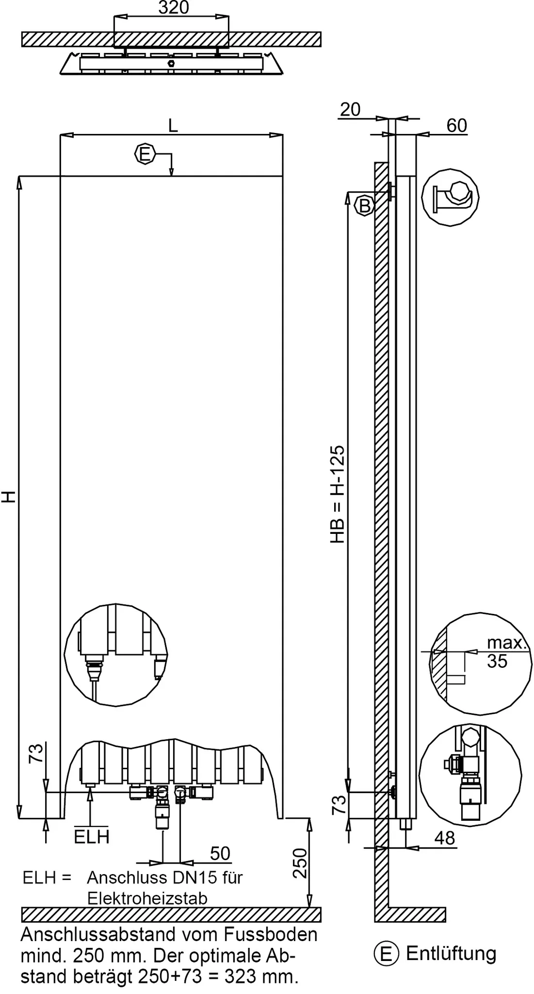 BEMM Design-Heizkörper „Plawa Purline“ 75,5 × 200 cm in Lichtgrau samtmatt