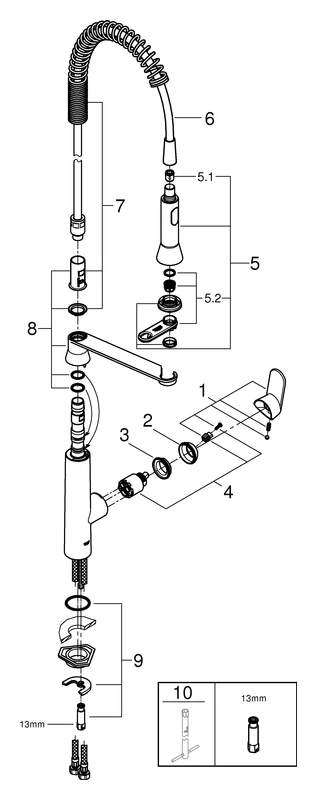 Einhand-Spültischbatterie K7 31379, Einlochmontage, herausziehbare SpeedClean Profibrause, Höhe 539 mm, chrom